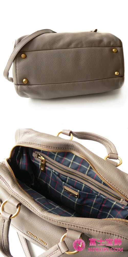 ミュウミュウ MIUMIU ハンドバッグ/ななめがけバッグ 2Way ボストンバッグ調 ショルダーストラップ付き レザー グレーブラウン（ARGILLA） RL0032 CERVO